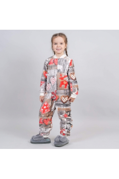 Піжама-комбінезон для дівчинки Новорічна сірий велсофт