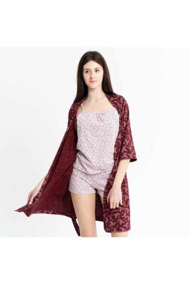 Комплект жіночий халат та піжама бордо кулір-пеньє