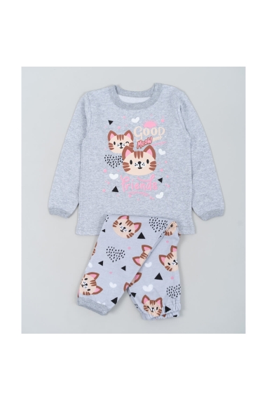 Піжама для дівчинки Киці сірий начіс (футер) - 4