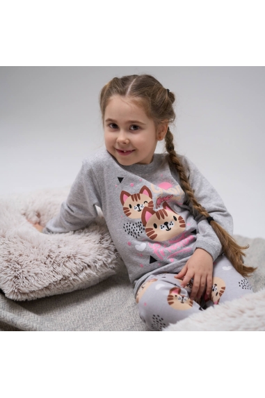 Піжама для дівчинки Киці сірий начіс (футер)