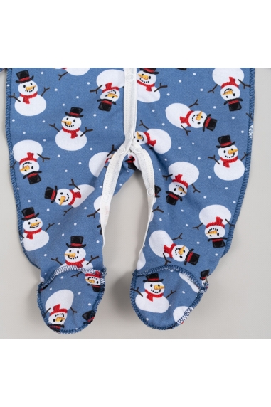 Сліп для новонароджених Сніговики синій начіс високої якості(футер) - 3