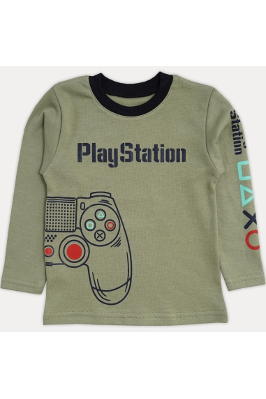 Футболка для хлопчика з довгим рукавом Play Station олива інтерлок