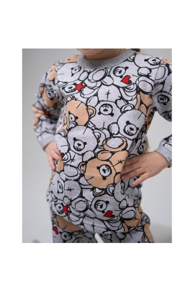 Піжама для дівчинки Ведмежатка сірий начіс (футер) - 5