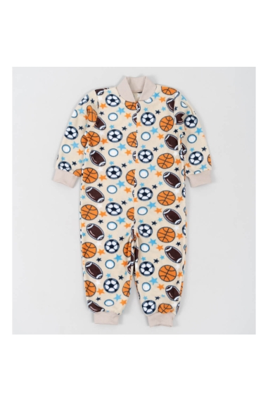 Піжама-комбінезон для хлопчика бежевий М'ячі мікрофліс - 5