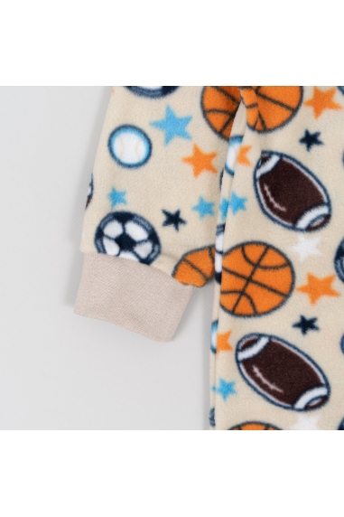 Піжама-комбінезон для хлопчика бежевий М'ячі мікрофліс - 2