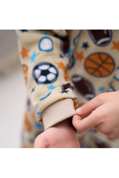 Піжама-комбінезон для хлопчика бежевий М'ячі мікрофліс - 4