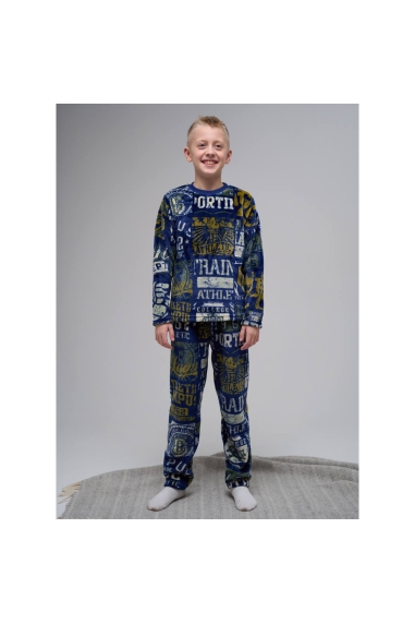 Піжама тепла для хлопчика Надписи синій велсофт