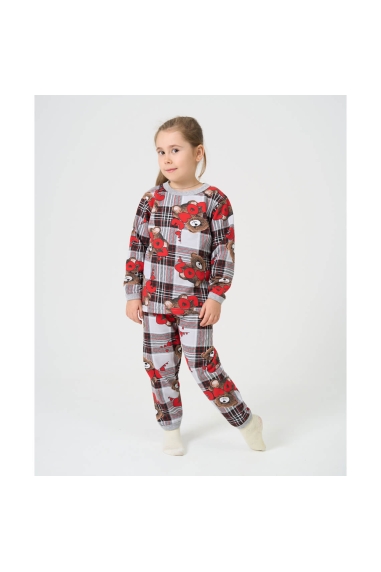 Піжама для дівчинки Ведмедик клітинка сірий начіс(футер)