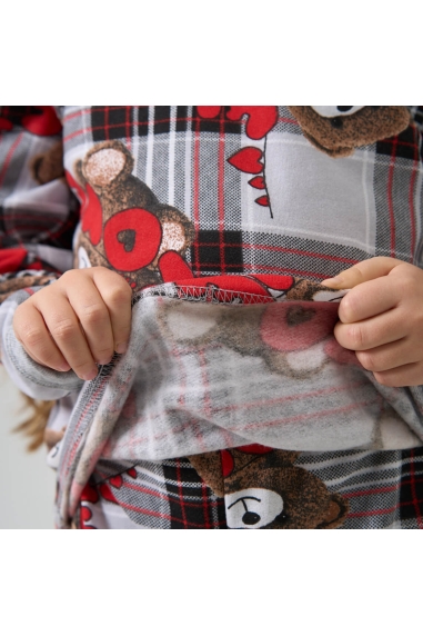 Піжама для дівчинки Ведмедик клітинка сірий начіс(футер) - 2