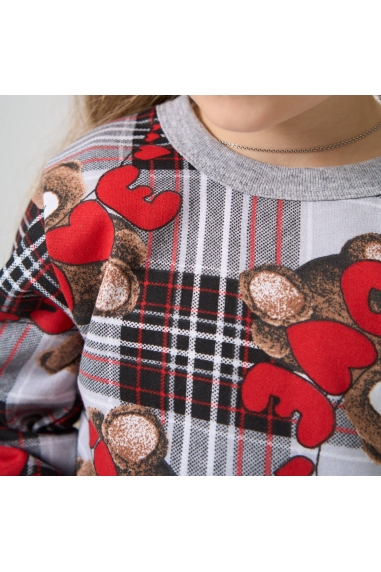 Піжама для дівчинки Ведмедик клітинка сірий начіс(футер) - 1