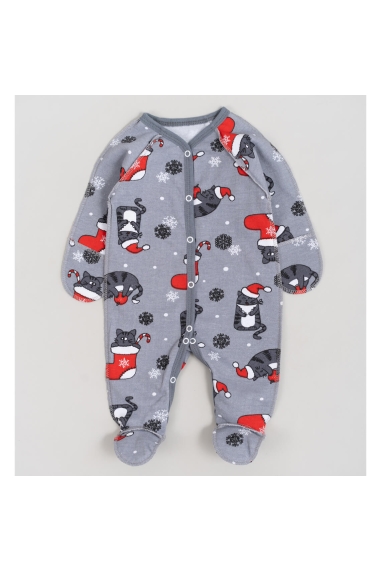 Сліп для новонароджених Новорічний Котики графіт начіс (футер)