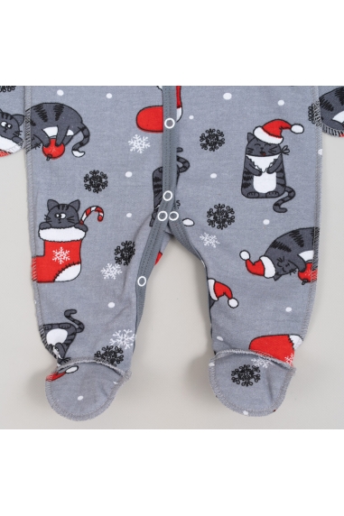 Сліп для новонароджених Новорічний Котики графіт начіс (футер) - 3