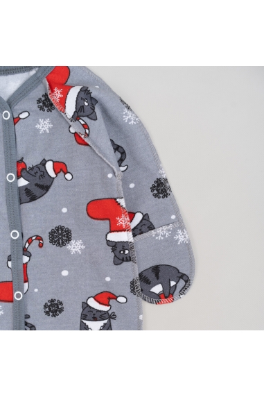 Сліп для новонароджених Новорічний Котики графіт начіс (футер) - 2