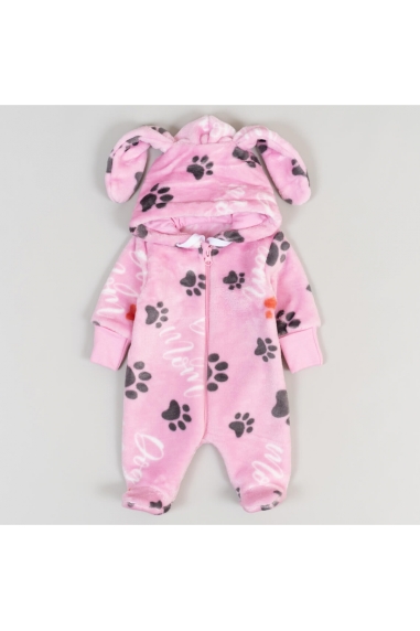 Комбінезон пухнастий з вушками для малят Лапки рожевий велсофт