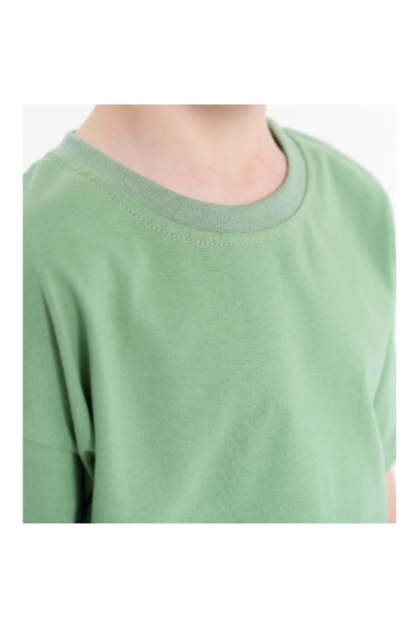 Футболка  для хлопчика оверсайз однотонна олива стретч/кулір - 1