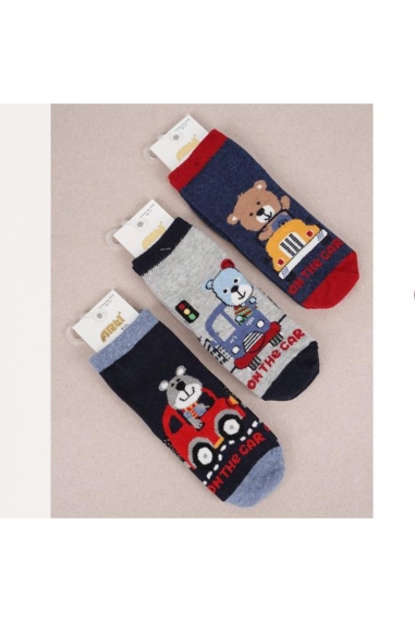 Шкарпетки для хлопчика Ведмедик на машині синій махра