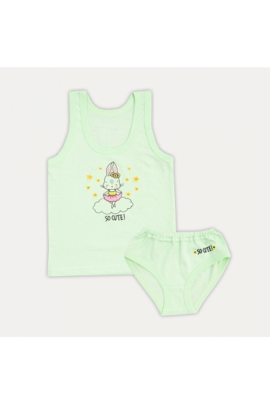 Комплект білизни  для дівчинки Зайченя на хмаринці салатовий кулір