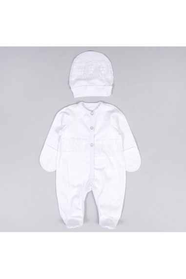 Комплект чоловічок з мереживом для новонароджених білий інтерлок