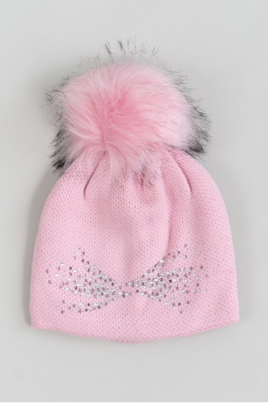 Шапка для дівчинки рожевий в'язка - 1