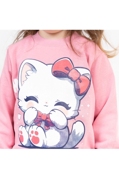 Світшот для дівчинки Киця рожевий двонитка - 1