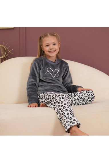 Піжама тепла для дівчинки Лео сірий велсофт