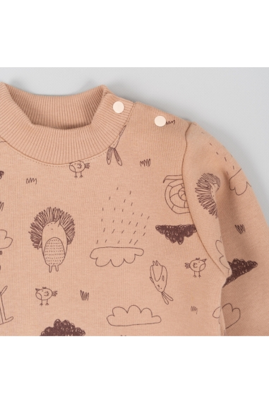 Теплий джемпер для малят Лісові Звірята карамель тринитка на флісі - 1