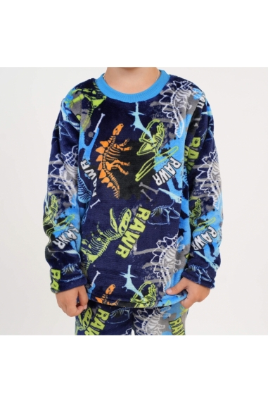 Піжама для хлопчика Діно синій велсофт - 1