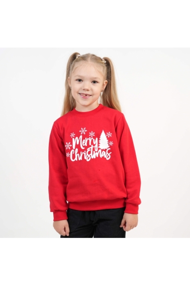 Світшот теплий для дівчинки червоний Новорічний начіс