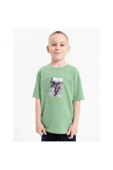 Футболка для хлопчика олива стретч-кулір