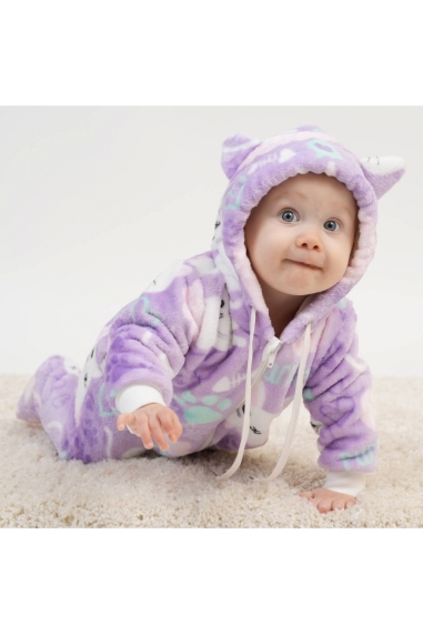 Пухнастий комбінезон бузковий велсофт