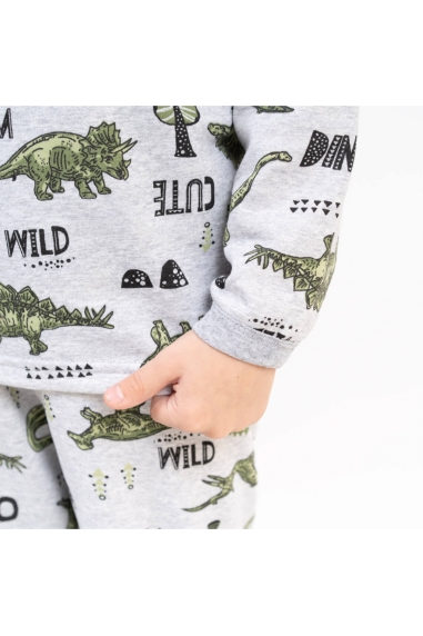 Піжама для хлопчика Зелений Діно сірий начіс (футер) - 1