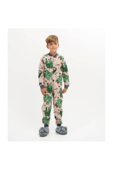 Піжама-комбінезон для хлопчика Зелені Діно ментоловий начіс (футер)