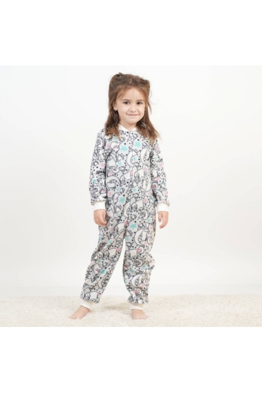 Піжама-комбінезон для дівчинки Киці білий мікрофліс