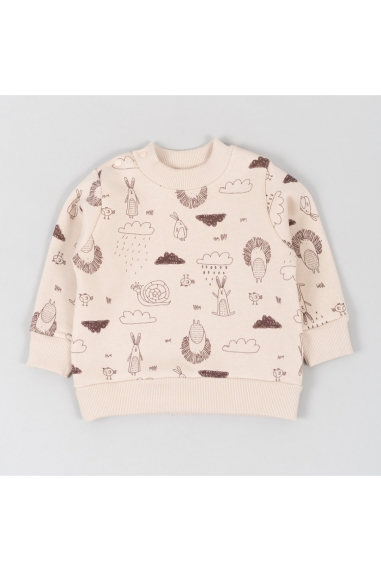 Теплий джемпер для малят Лісові Звірята молочний тринитка на флісі