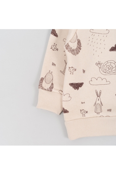 Теплий джемпер для малят Лісові Звірята молочний тринитка на флісі - 1
