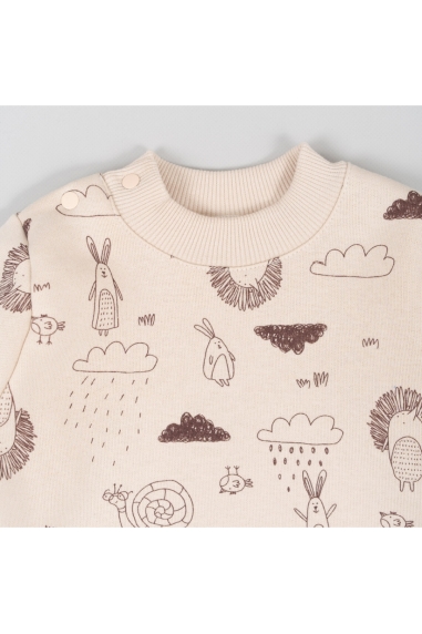 Теплий джемпер для малят Лісові Звірята молочний тринитка на флісі - 2