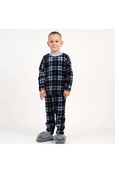 Піжама для хлопчика  Клітинка синій велсофт - 3