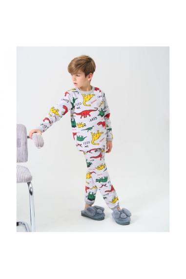 Піжама для хлопчика Діно кольорові сірий начіс(футер)