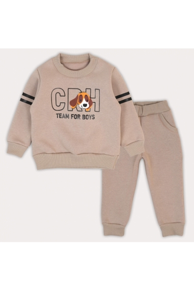 Костюм для хлопчика бежевий тринитка на флісі - 1