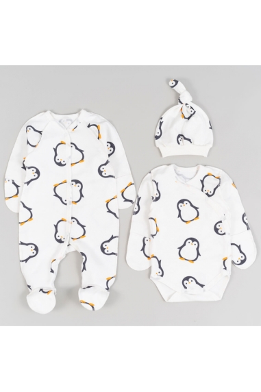 Комплект для новонароджених Пінгвіни молочний начіс(футер)