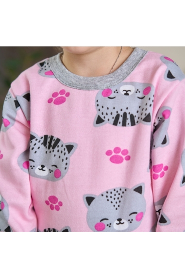 Піжама для дівчинки Котик рожевий начіс (футер) - 1