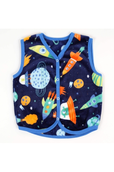 Пухнастий жилет для малят Надписи синій велсофт