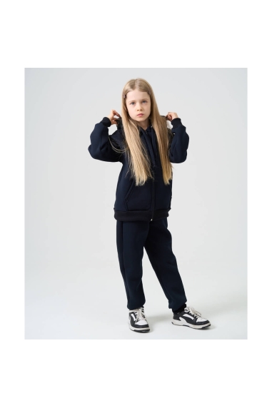 Костюм для дівчинки темно-синій тринитка на флісі - 5