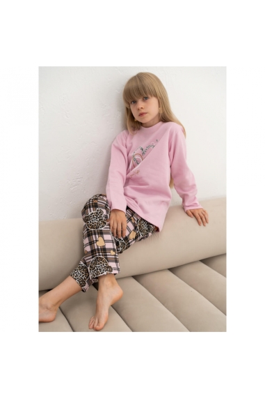 Піжама для дівчат рожевий Лео рожева начіс (футер)