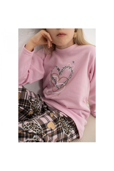 Піжама для дівчат рожевий Лео рожева начіс (футер) - 3