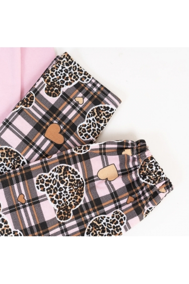 Піжама для дівчат рожевий Лео рожева начіс (футер) - 5