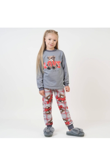 Піжама для дівчинки Ведмедик Сердечка графіт начіс(футер)