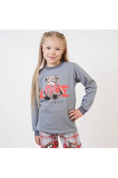 Піжама для дівчинки Ведмедик Сердечка графіт начіс(футер) - 1