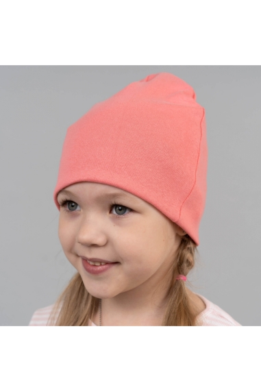 Шапка подвійна для дівчинки однотонна кораловий стретч