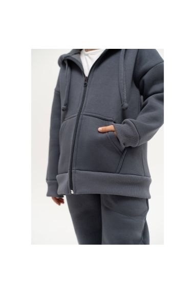 Теплий костюм для дівчинки графіт тринитка на флісі - 1